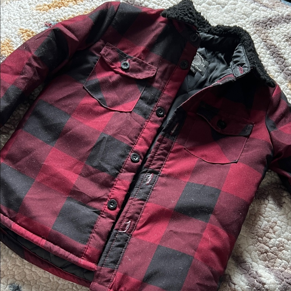 Men's Red Plaid Jacket with Black Accents